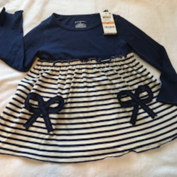 First Impressions Other - NWT Long Sleeve Navy Stripes n Bows Dress  3T